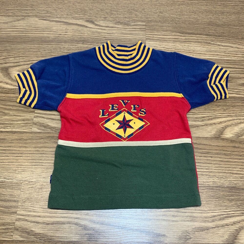 Vintage 90s Little Levi’s Colorblock Toddler‎ 2T Short Sleeve Sweatshirt